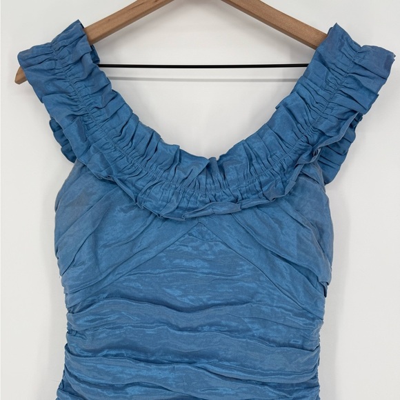 BCBGMaxazria Blue Mini Dress Form Fitting With Ruffles Women's Size 8 - Picture 2 of 6